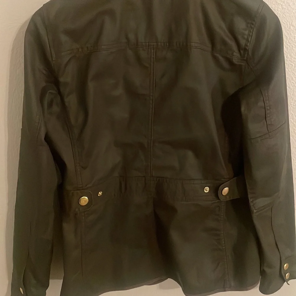 J. CREW Downtown Jacket Green Size XS Moto Party Date Night Utility Gold Buttons